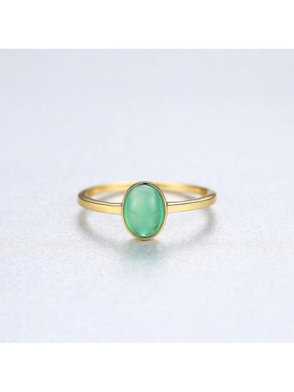 18k Gold Plated over 925 sterling silver Cabochon 7x5 created oval Emerald Ring - Picture 4 of 6